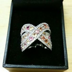 Multi Sapphire Sterling Silver Ring Size 6